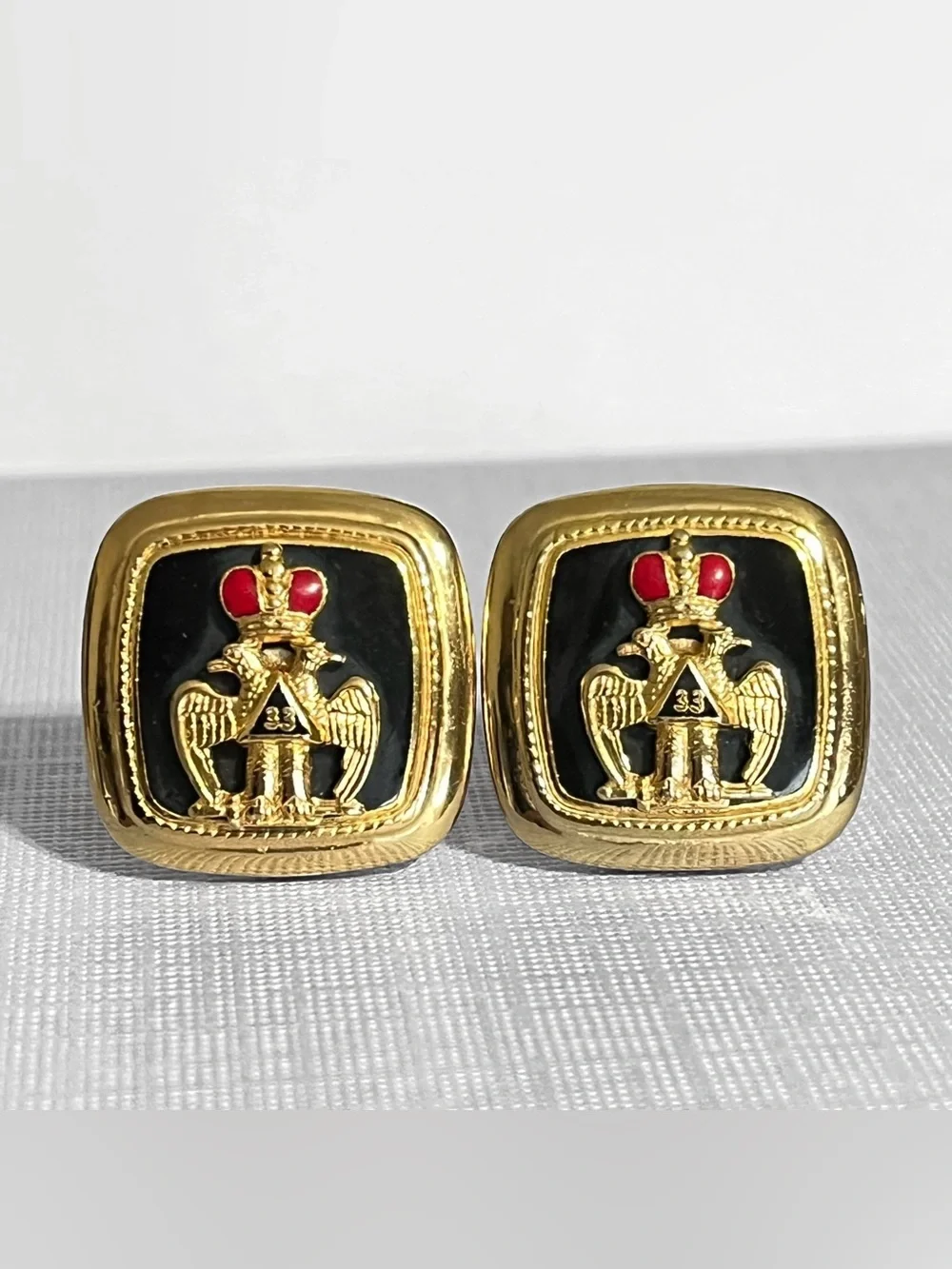 Scottish Rite Cufflinks 33 Degree Freemason Gold Tone Eagle Wings Down Square
